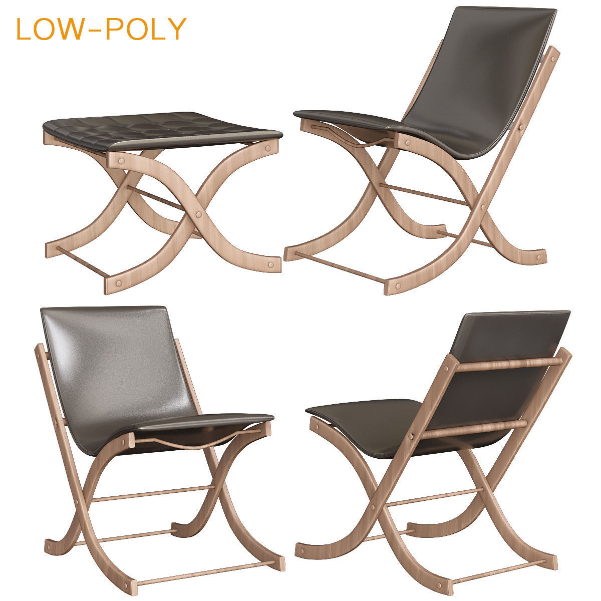 Chair collection low poly 3d model - dining Low-poly 3D model_1