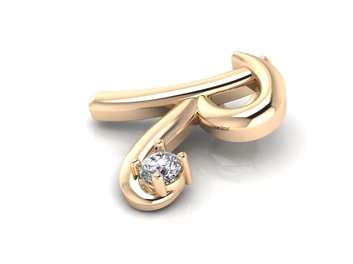Pendant R initial gold with diamond 3D print model_2
