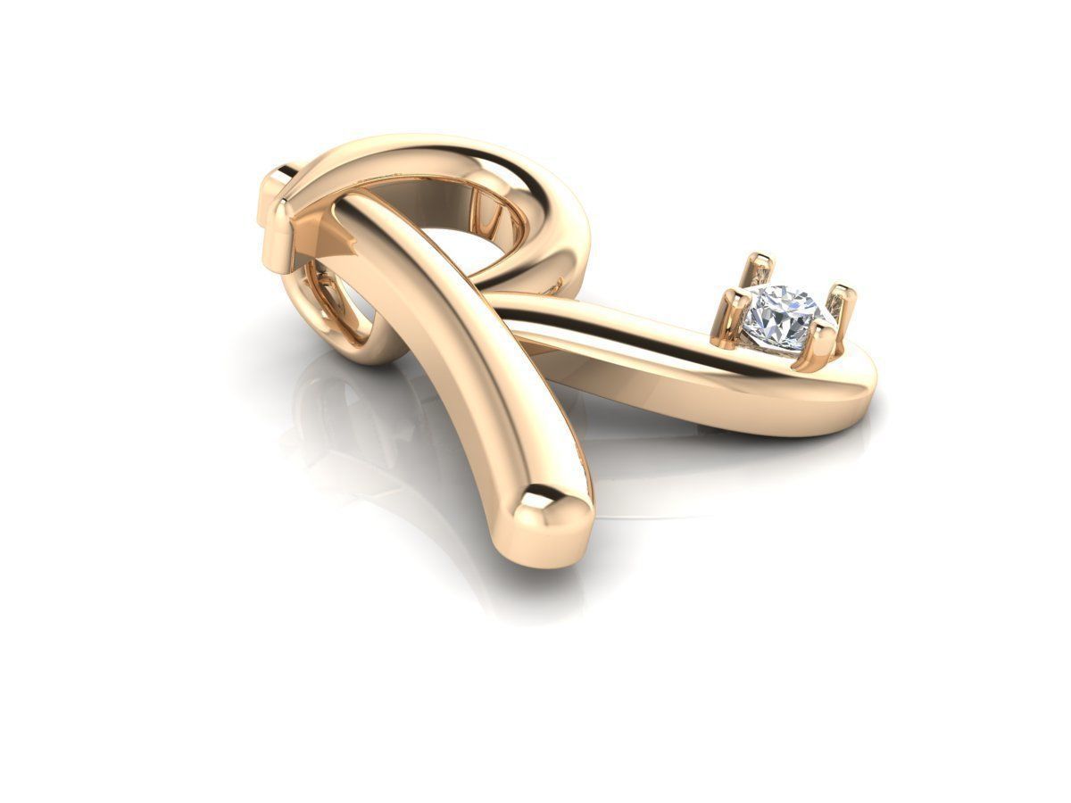 Pendant R initial gold with diamond 3D print model_3