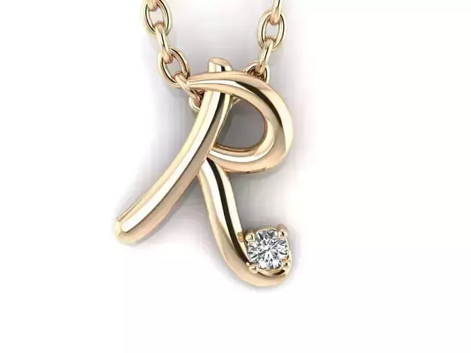 Pendant R initial gold with diamond 3D print model