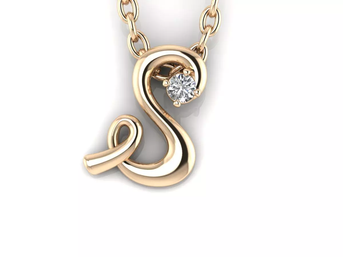Pendant S letter gold with diamond 3D print model