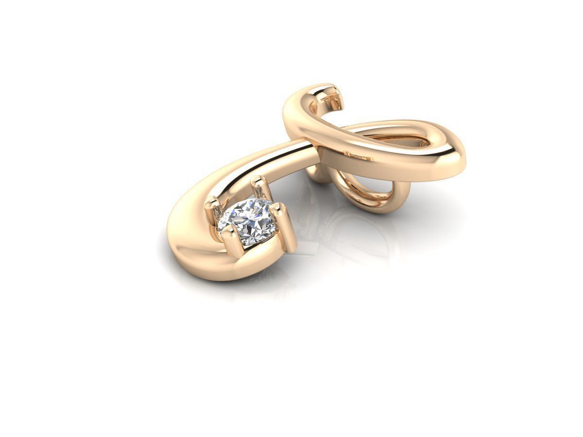 Pendant T diamond stud earring gold 3D print model_2