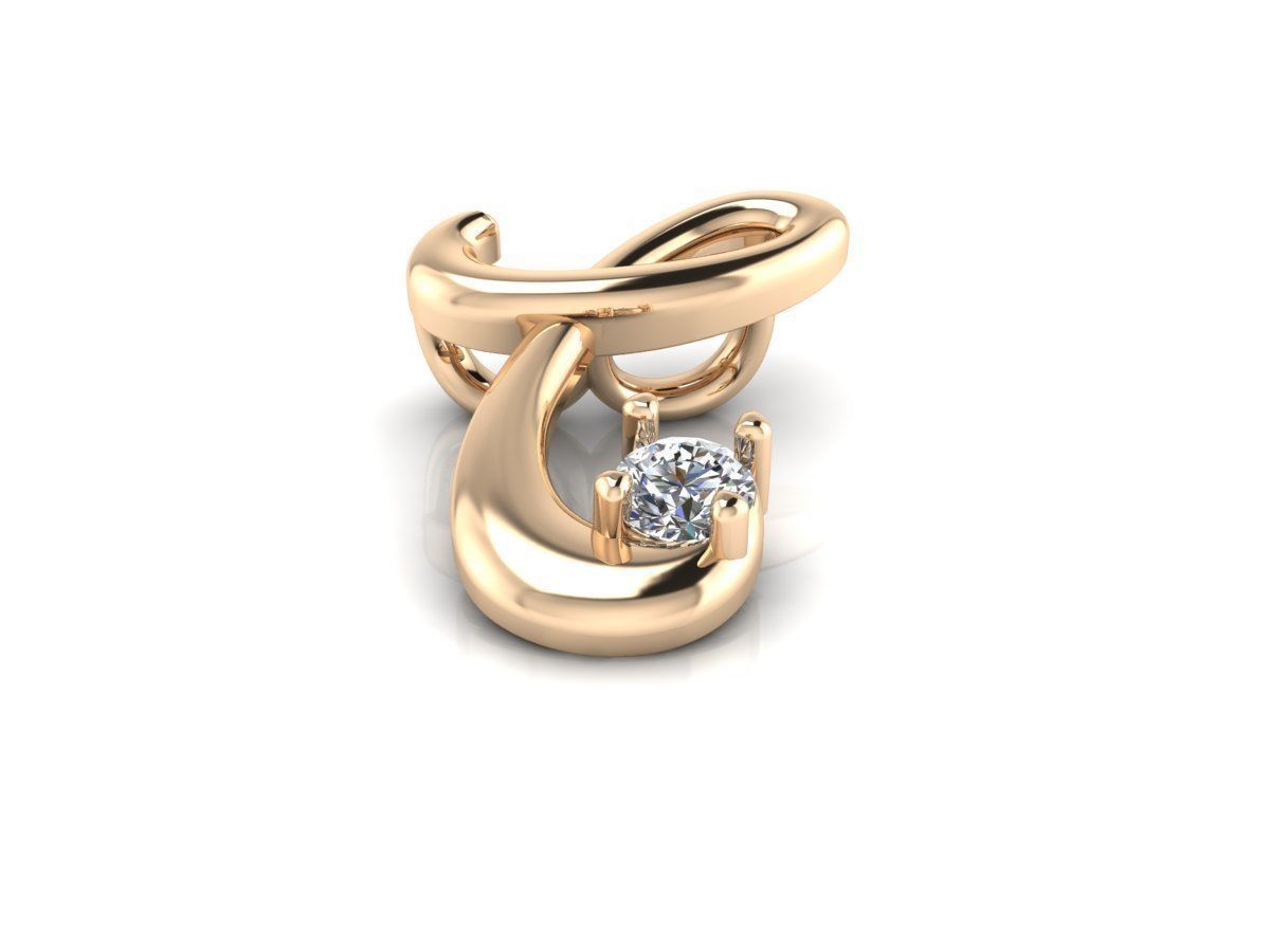 Pendant T diamond stud earring gold 3D print model_4
