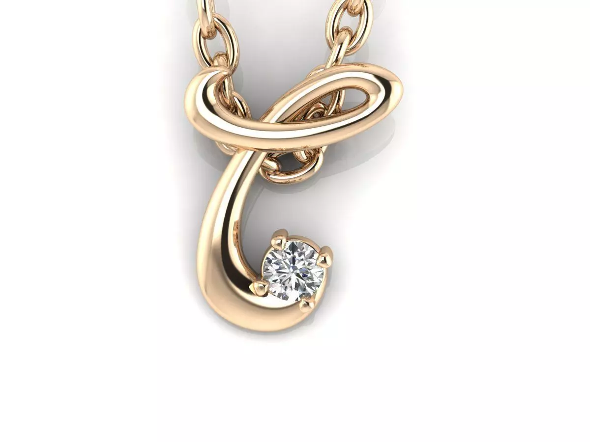 Pendant T diamond stud earring gold 3D print model_0