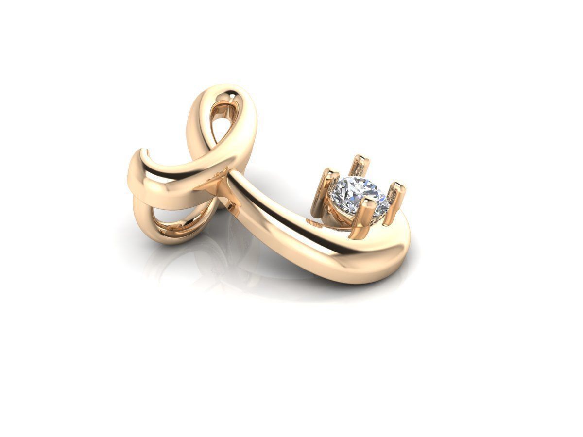 Pendant T diamond stud earring gold 3D print model_3