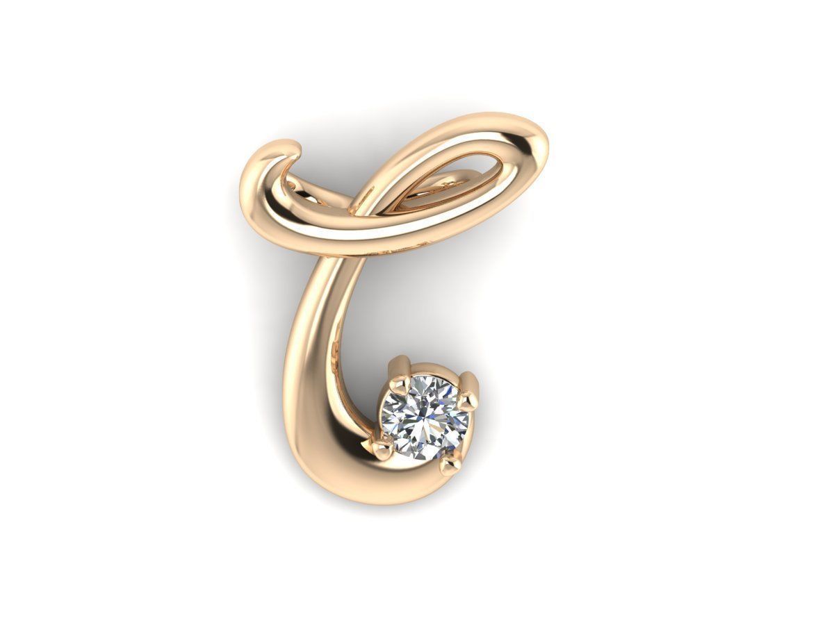 Pendant T diamond stud earring gold 3D print model_1