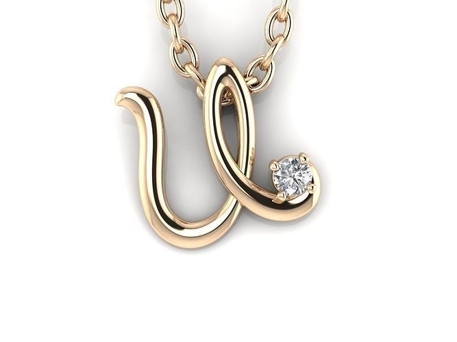 Pendant U gold with diamond 3D print model