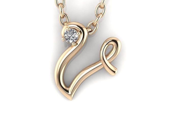 Pendant V letter gold with diamonds 3D print model