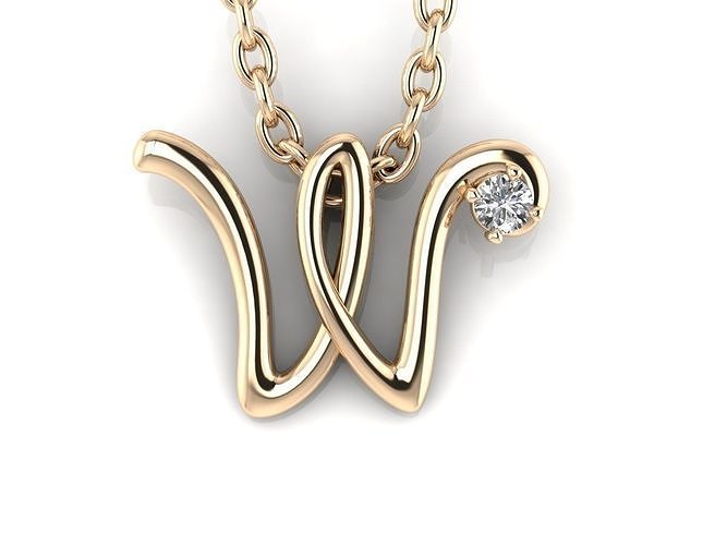 Pendant W letter gold with diamond 3D print model