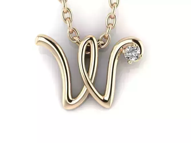 Pendant W letter gold with diamond