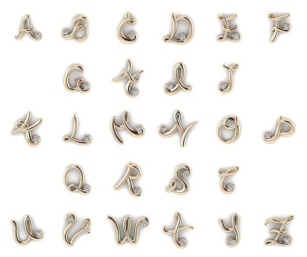 Alphabet letter l with diamonds on gold chain 3D Model Collection