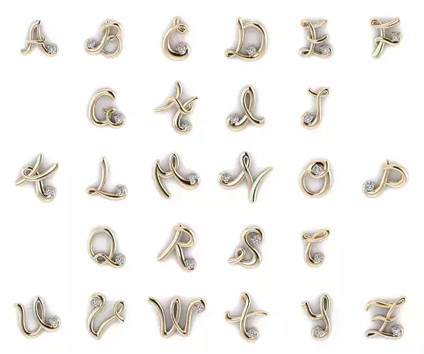 Alphabet letter l with diamonds on gold chain 3D Model Collection