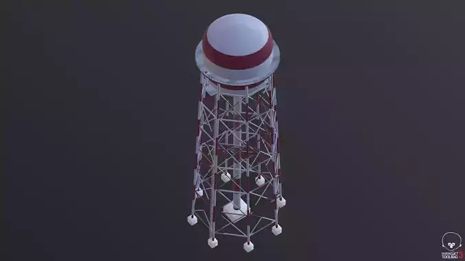 Industrial Water Tower Airport Low-poly 3D model