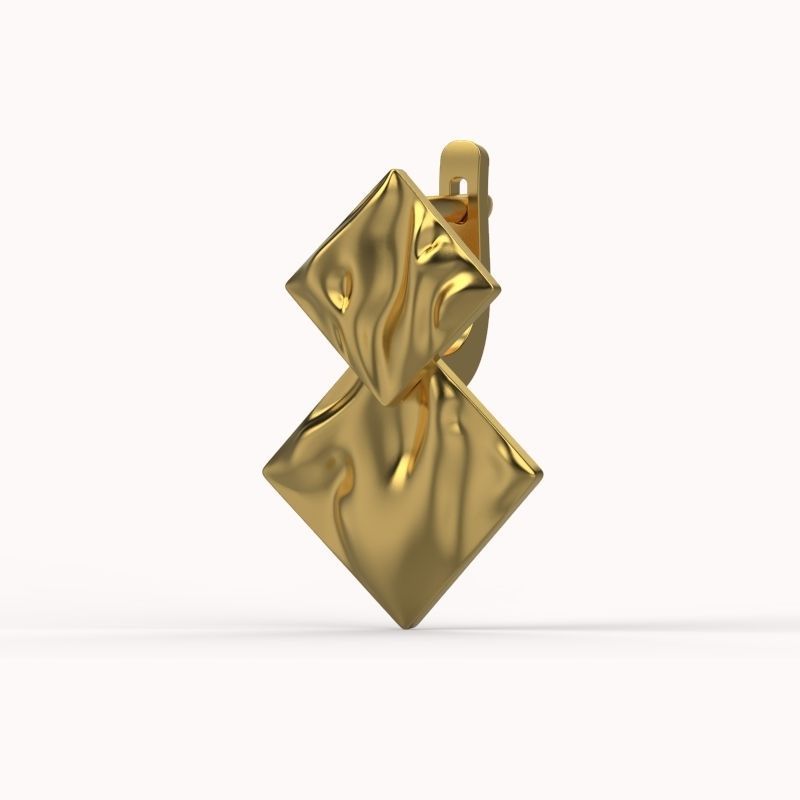 Women Earrings squares with waves 3dm stl 3D print model 3D print model_13