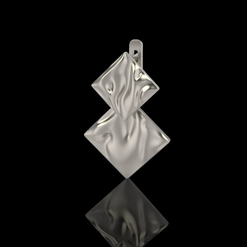 Women Earrings squares with waves 3dm stl 3D print model 3D print model_3