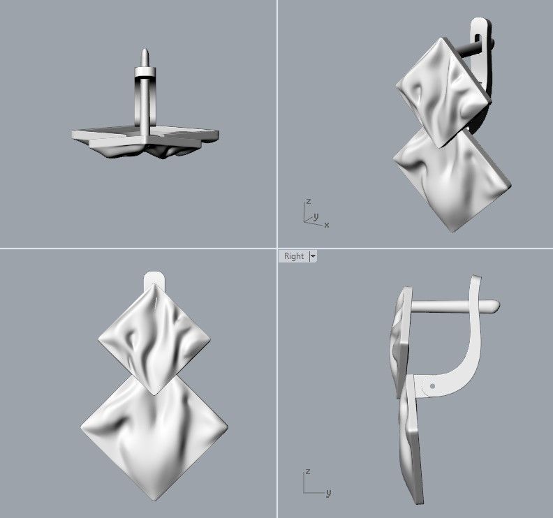 Women Earrings squares with waves 3dm stl 3D print model 3D print model_28