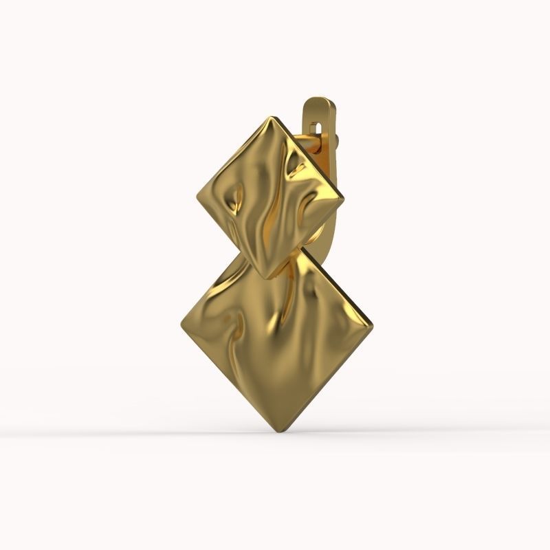 Women Earrings squares with waves 3dm stl 3D print model 3D print model_12