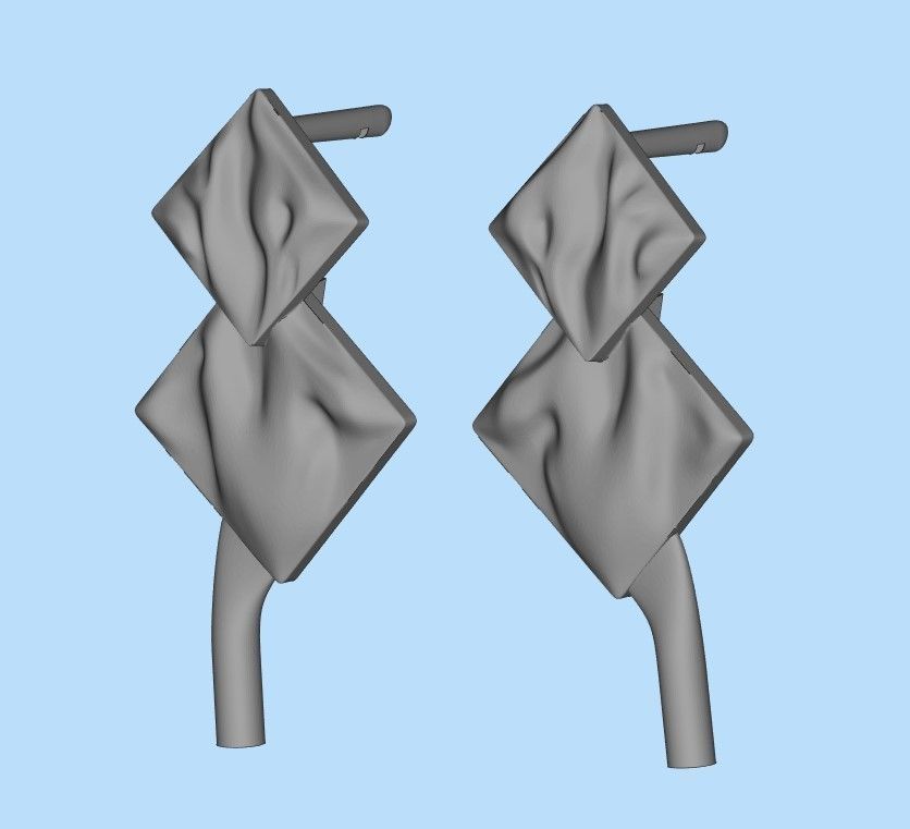 Women Earrings squares with waves 3dm stl 3D print model 3D print model_26