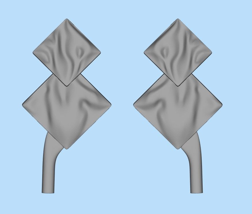 Women Earrings squares with waves 3dm stl 3D print model 3D print model_25