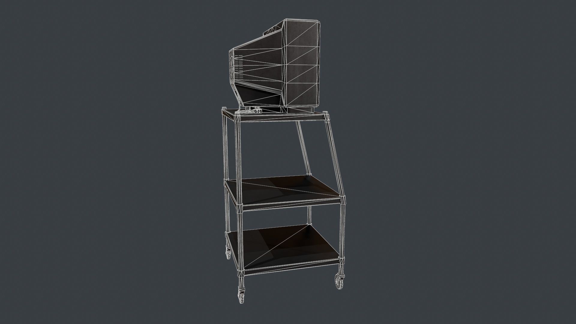 TV on Roll-out Cart Low-poly 3D model_11