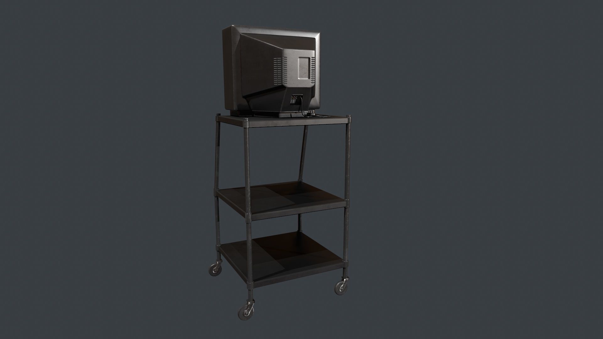 TV on Roll-out Cart Low-poly 3D model_8