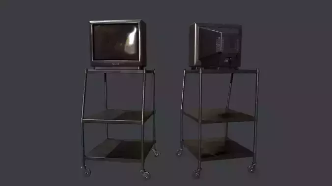 TV on Roll-out Cart Low-poly 3D model