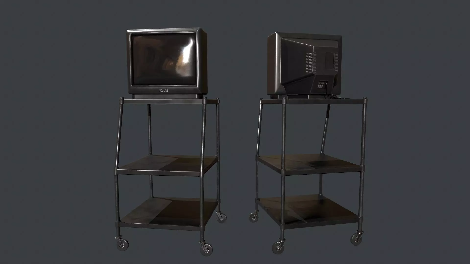 TV on Roll-out Cart Low-poly 3D model_0