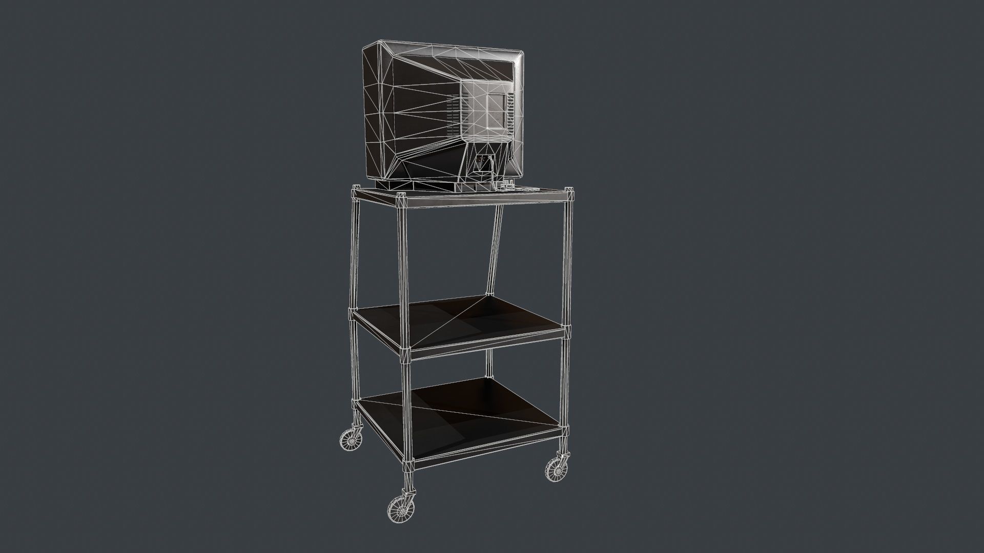 TV on Roll-out Cart Low-poly 3D model_7