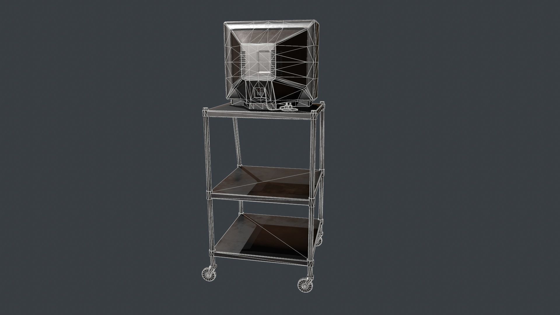 TV on Roll-out Cart Low-poly 3D model_20