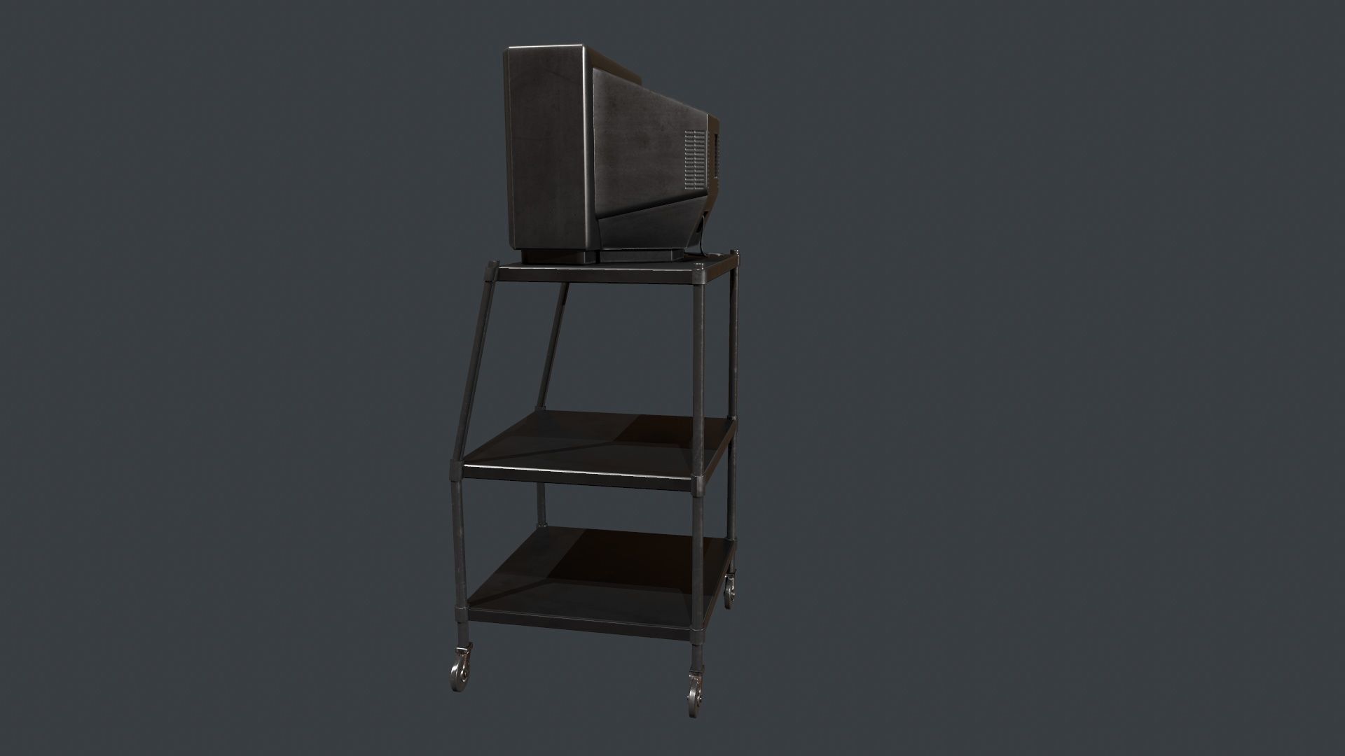 TV on Roll-out Cart Low-poly 3D model_5