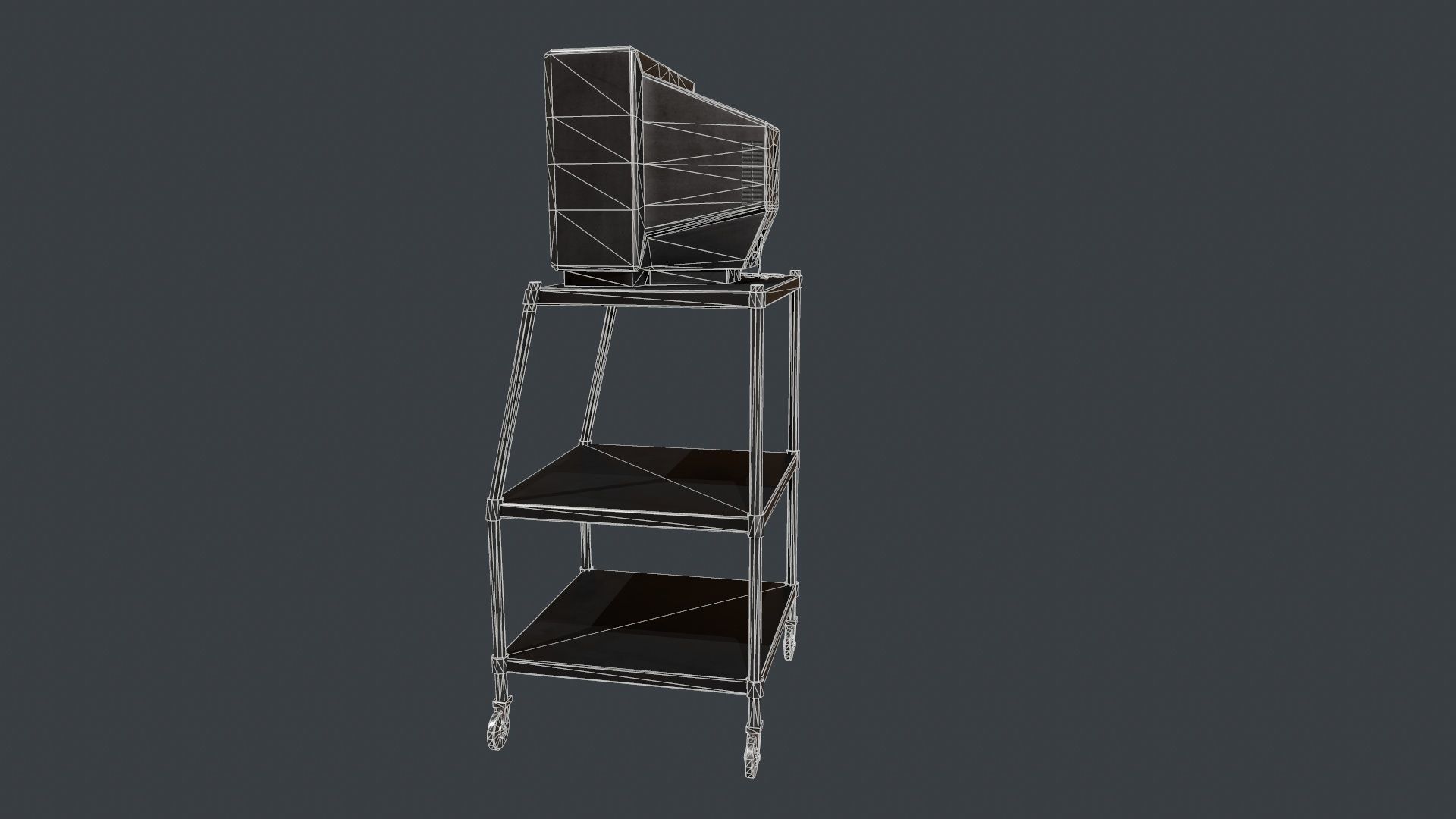 TV on Roll-out Cart Low-poly 3D model_6