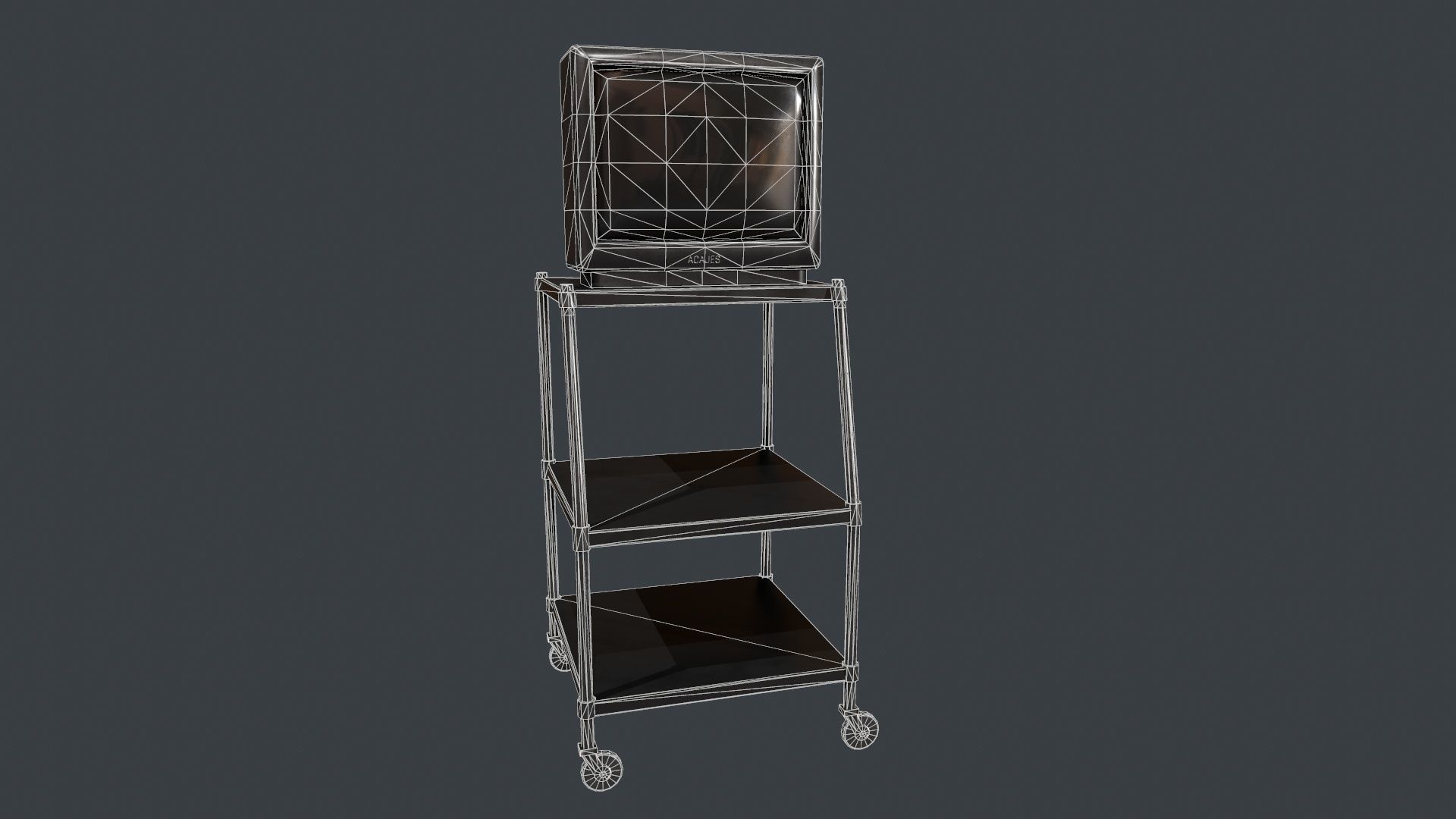 TV on Roll-out Cart Low-poly 3D model_2