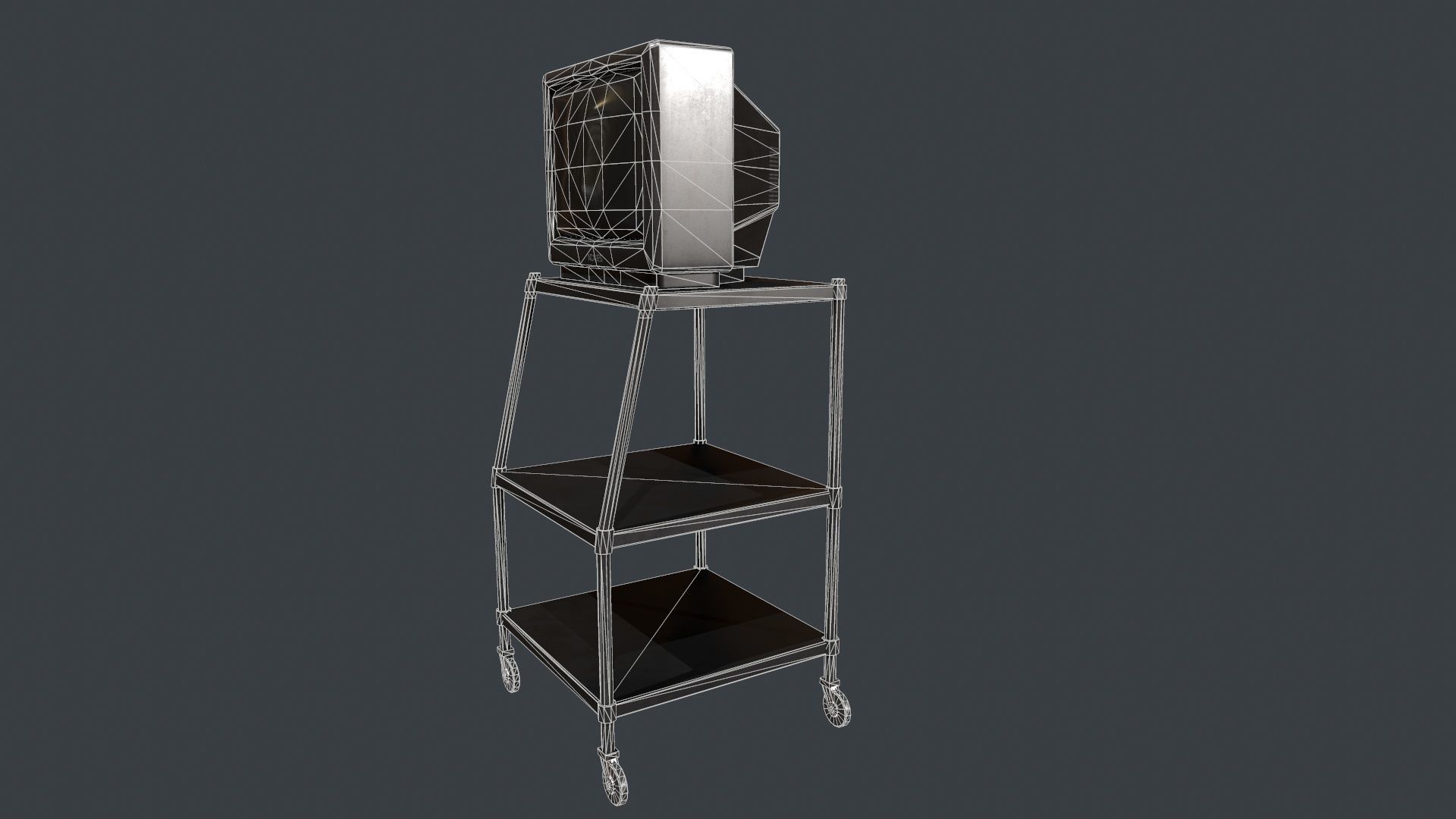TV on Roll-out Cart Low-poly 3D model_4