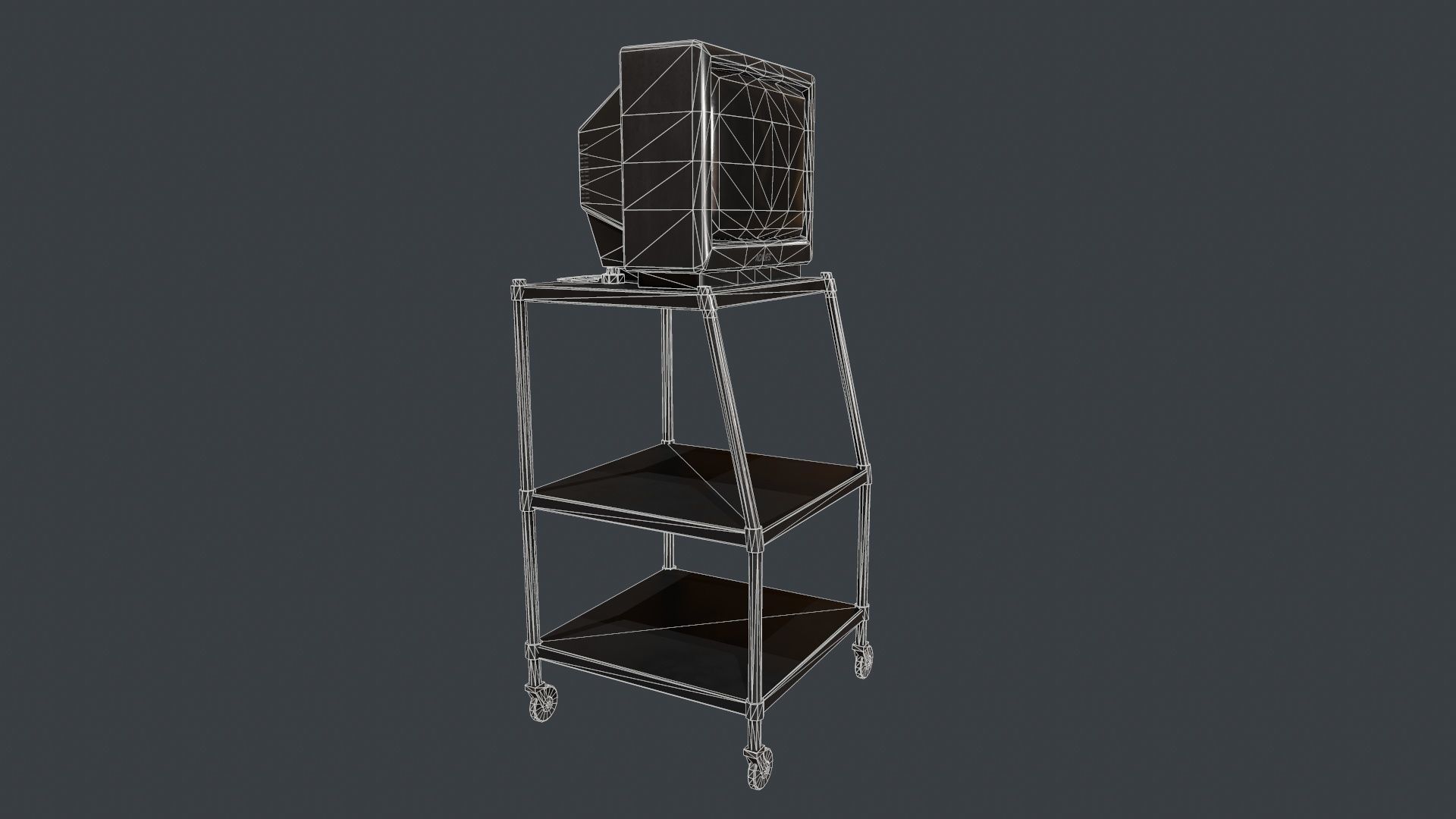 TV on Roll-out Cart Low-poly 3D model_14