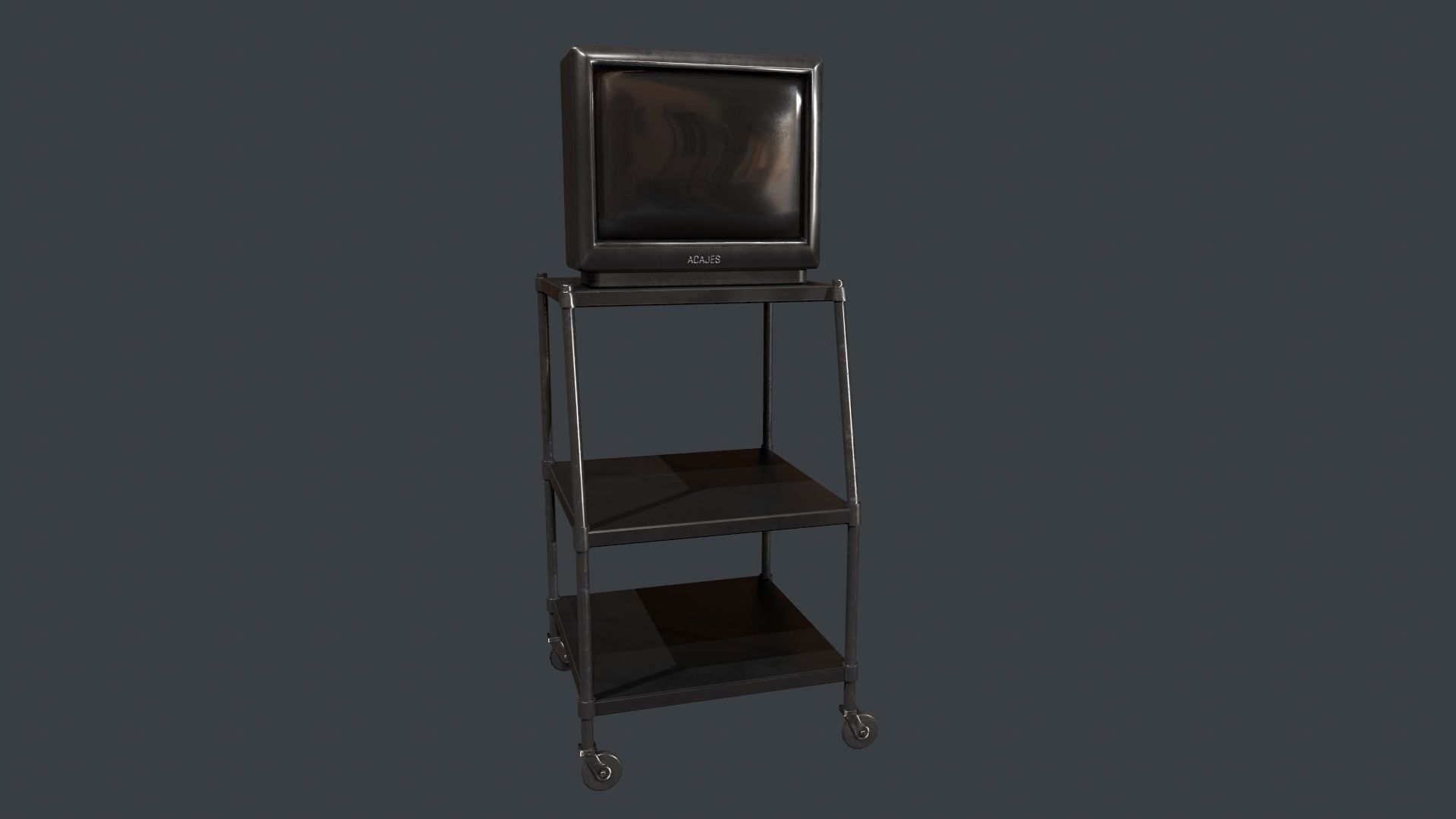 TV on Roll-out Cart Low-poly 3D model_1