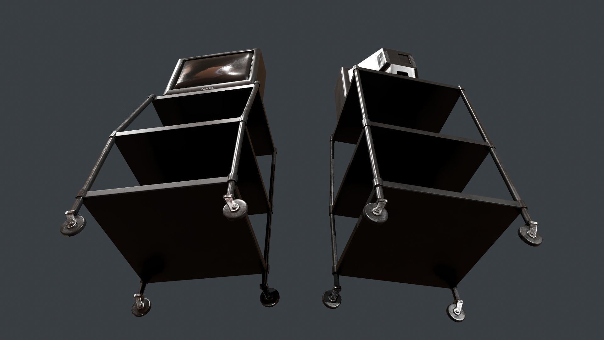 TV on Roll-out Cart Low-poly 3D model_27
