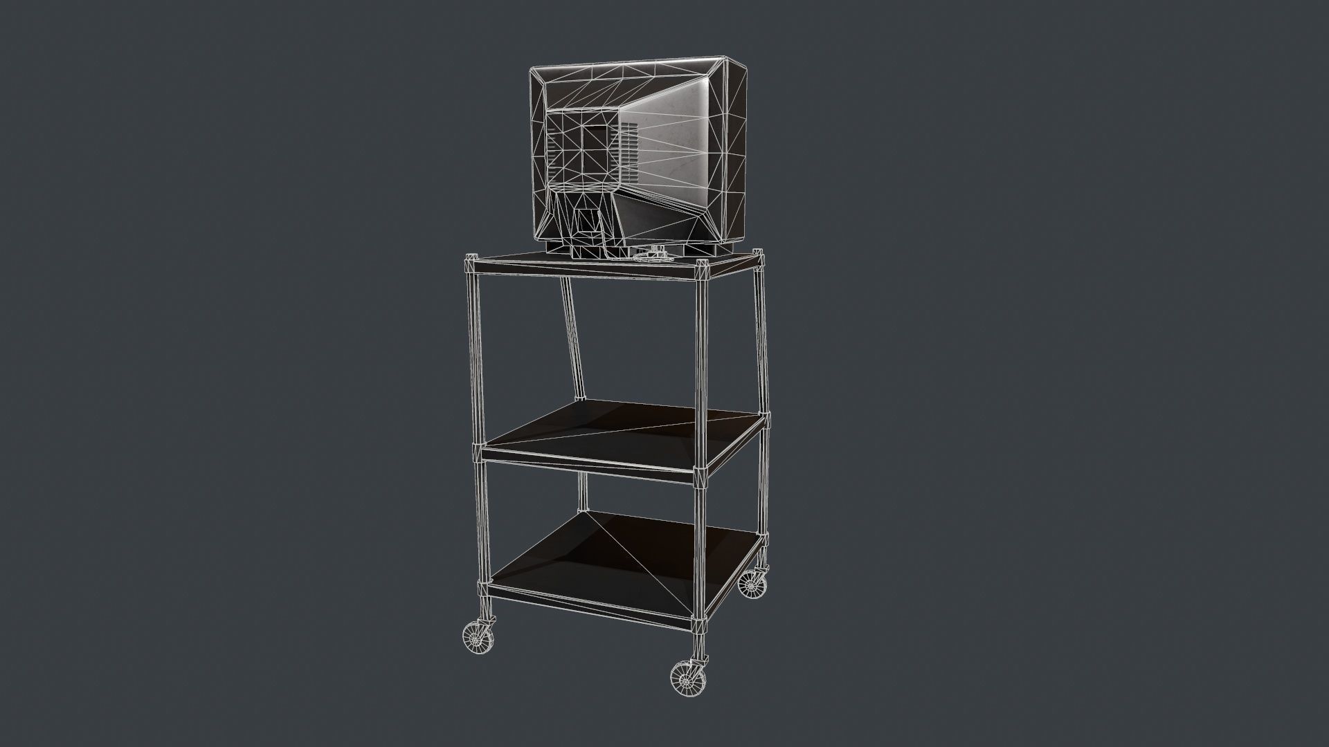 TV on Roll-out Cart Low-poly 3D model_9
