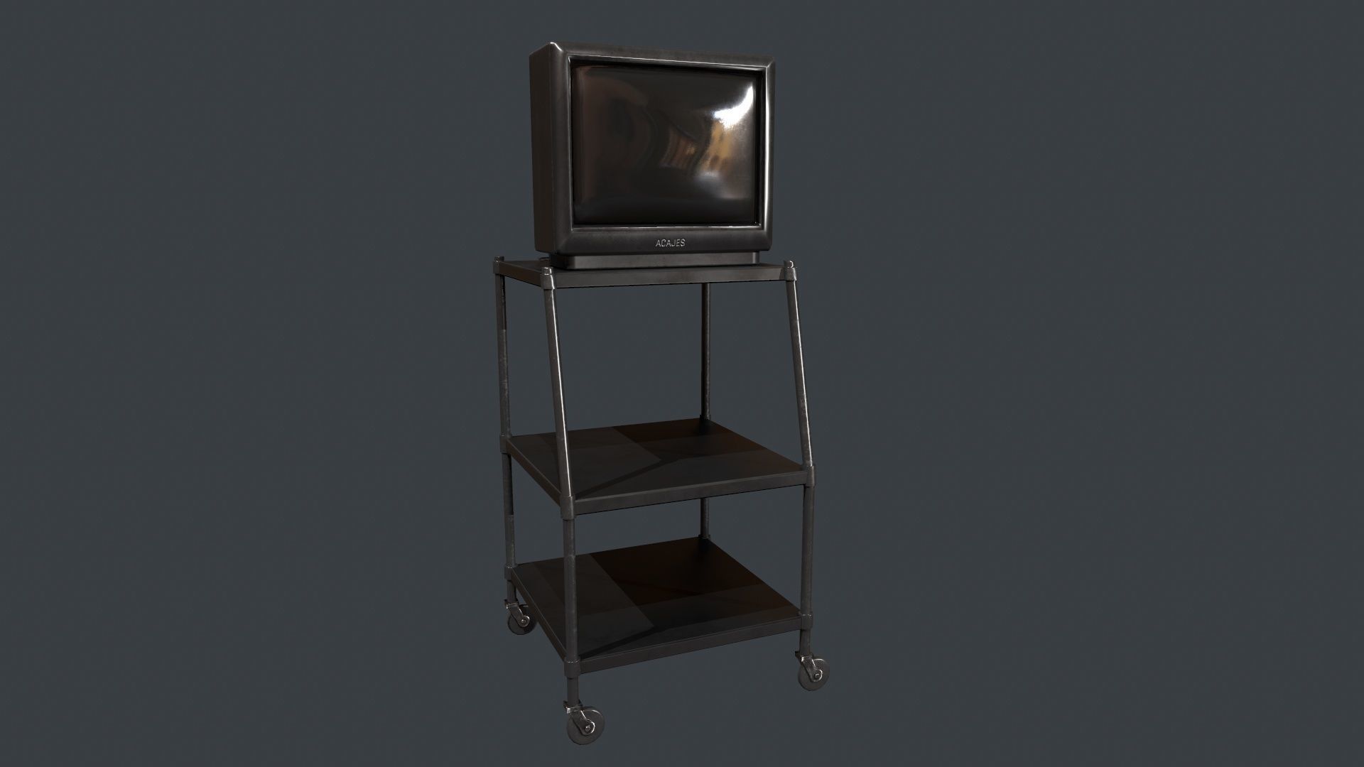 TV on Roll-out Cart Low-poly 3D model_15