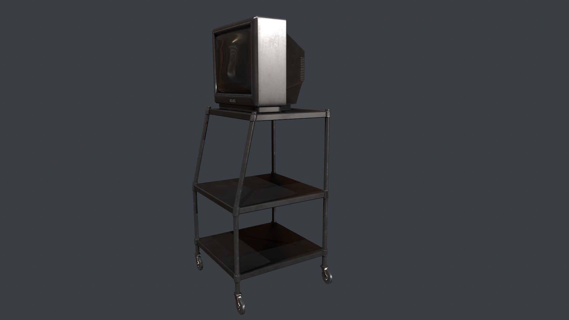TV on Roll-out Cart Low-poly 3D model_3
