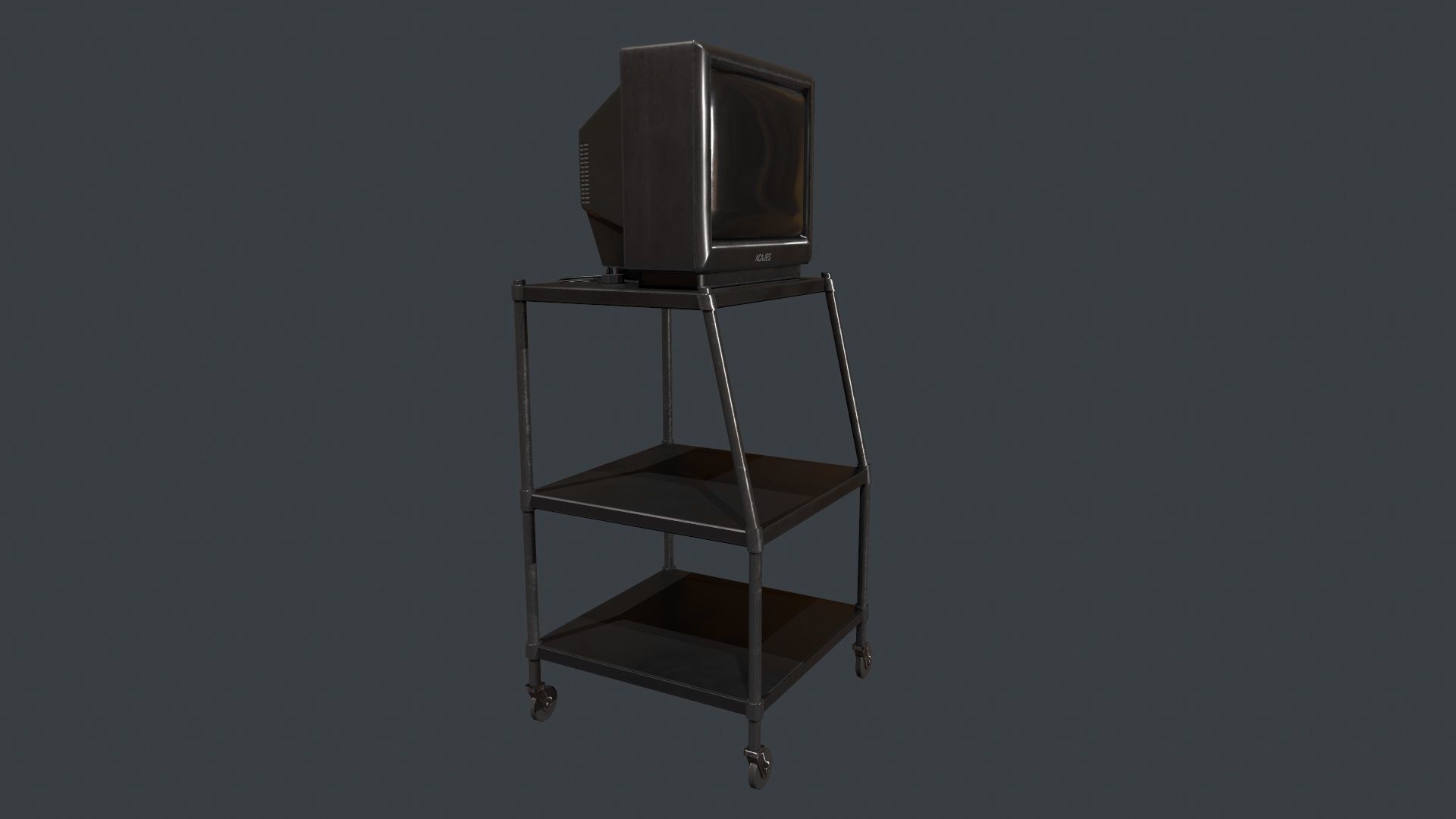 TV on Roll-out Cart Low-poly 3D model_13