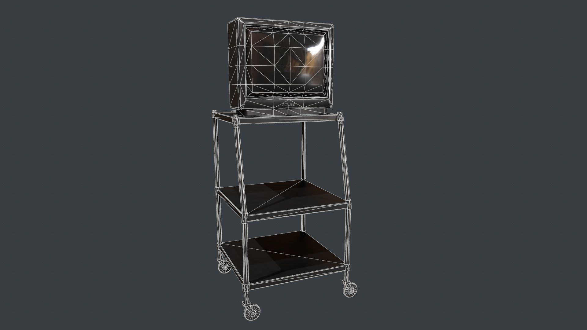 TV on Roll-out Cart Low-poly 3D model_16