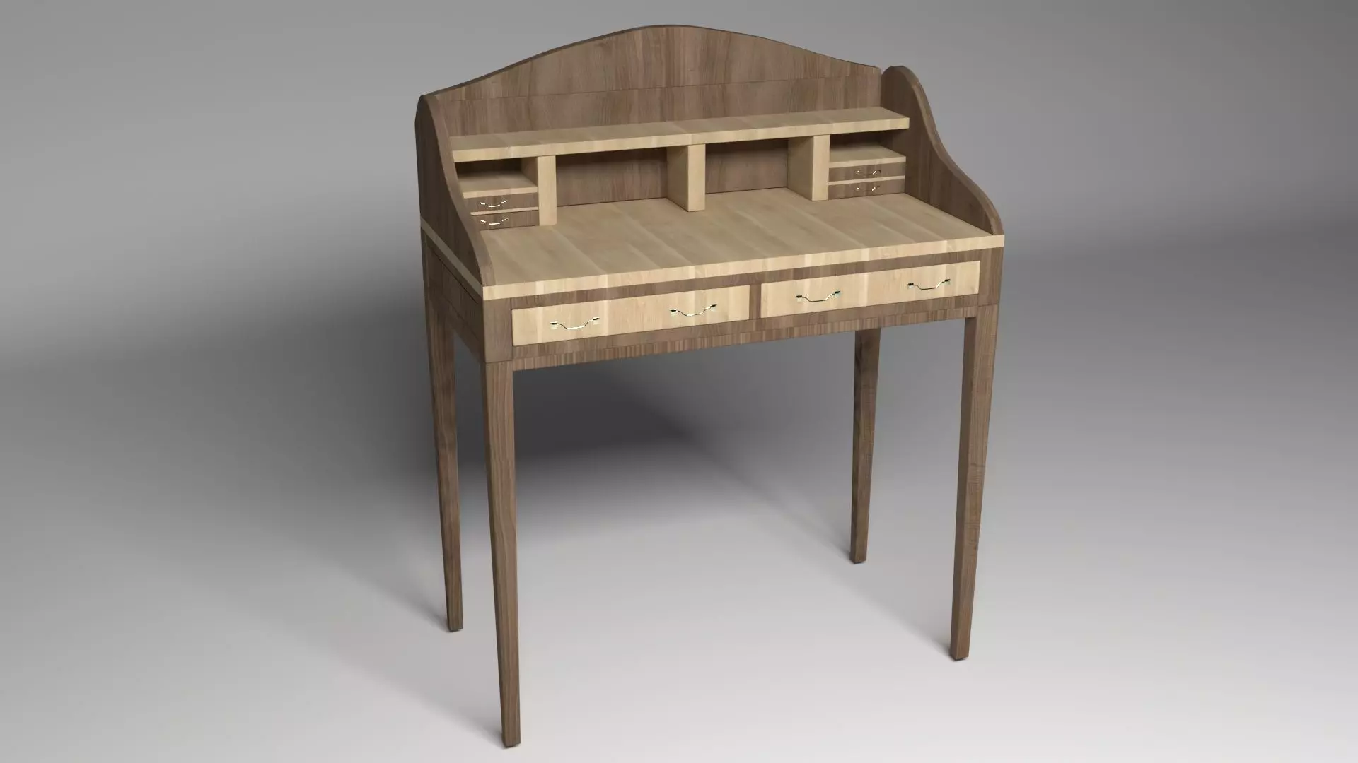 table wooden desk with two drawers 3D model_0