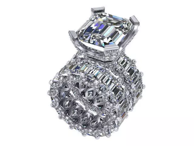 Silver Emerald Shaped Ring  3D print model_0