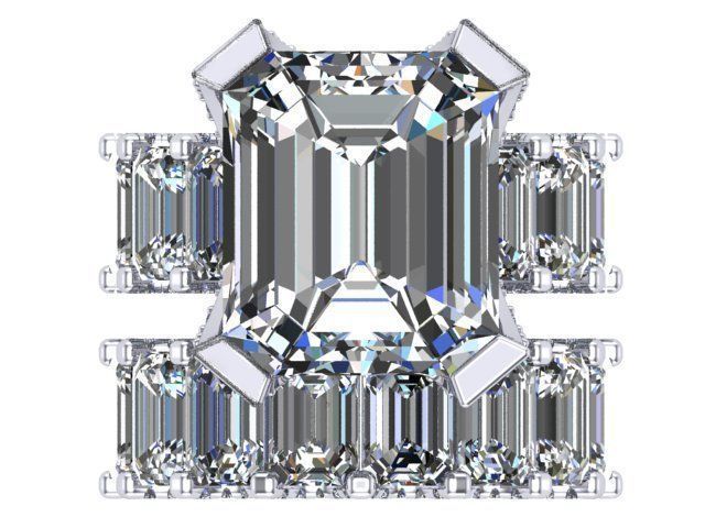 Silver Emerald Shaped Ring  3D print model_3