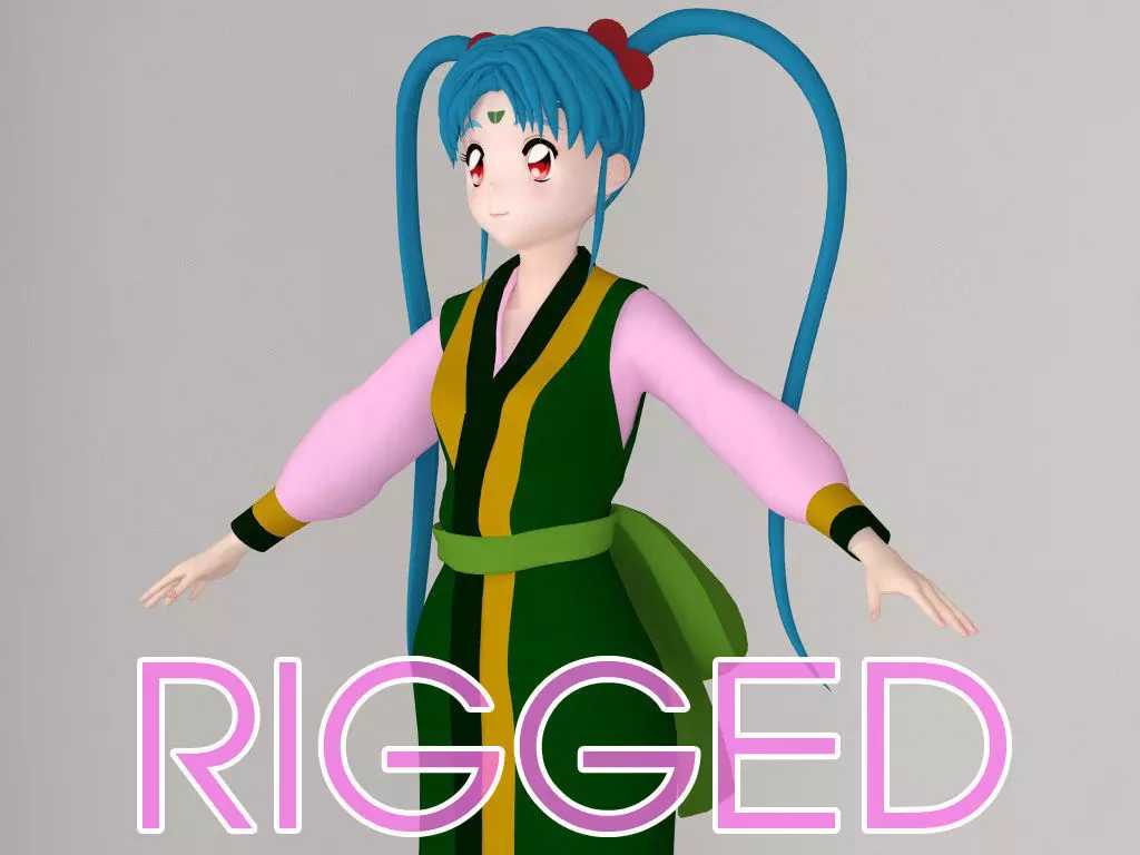 T pose rigged model of Sasami Masaki Jurai anime girl 3D model_0