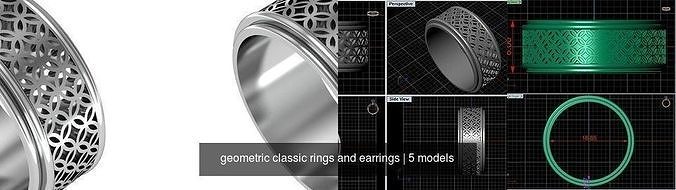 geometric classic rings and earrings 3D Model Collection