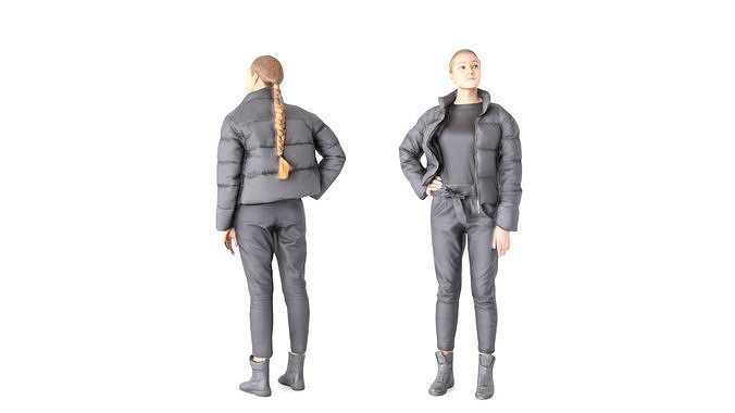 Woman in black dawn jacket 59  Low-poly 3D model