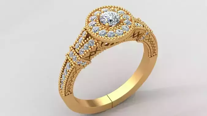 Engagement Pattern Diamond Gold Ring
