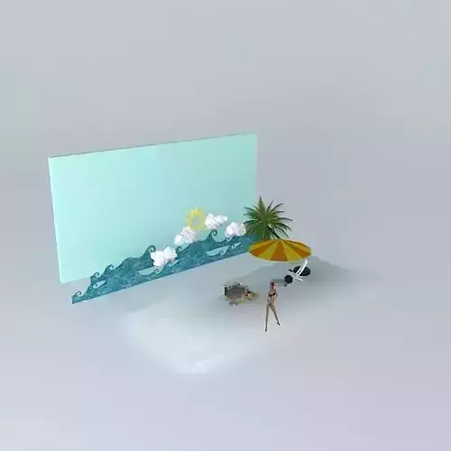 Beach set with chairs and umbrellas