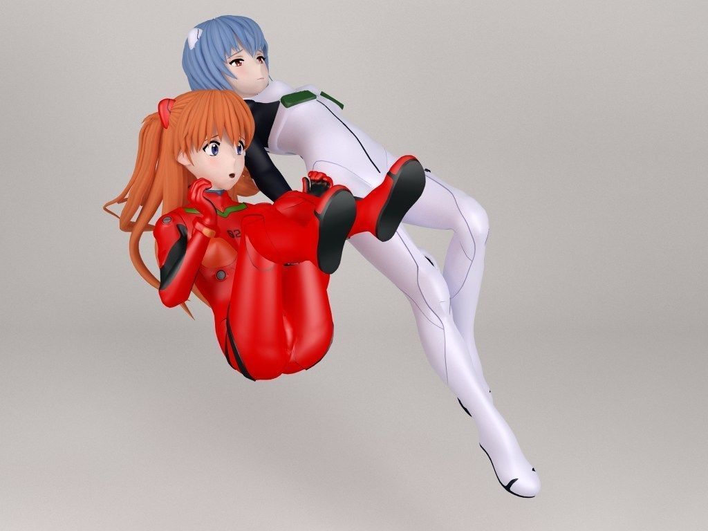 Rei Ayanami and Asuka Langley Soryu pose 02 3D model_6